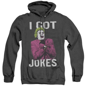 AN OFFCIALLY LICENSED BATMAN CLASSIC TV GOT JOKES ADULT UNISEX HEATHER PULLOVER HOODIE BLACK