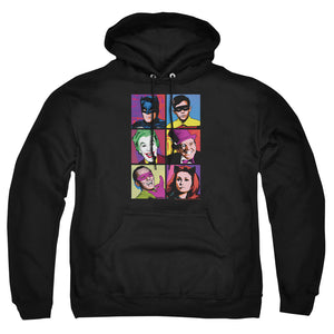 AN OFFCIALLY LICENSED BATMAN CLASSIC TV POP CAST ADULT UNISEX PULLOVER HOODIE BLACK
