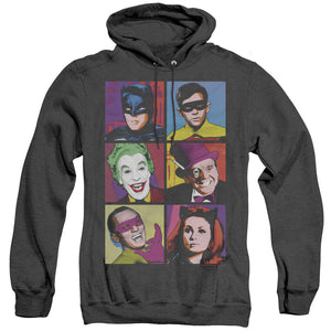 AN OFFCIALLY LICENSED BATMAN CLASSIC TV POP CAST ADULT UNISEX HEATHER PULLOVER HOODIE BLACK