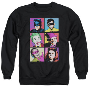 AN OFFCIALLY LICENSED BATMAN CLASSIC TV POP CAST ADULT UNISEX CREWNECK SWEATSHIRT BLACK