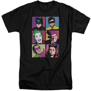AN OFFCIALLY LICENSED BATMAN CLASSIC TV POP CAST MEN'S TALL FIT T-SHIRT BLACK