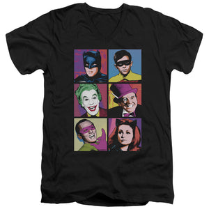 AN OFFCIALLY LICENSED BATMAN CLASSIC TV POP CAST MEN'S V-NECK T-SHIRT BLACK