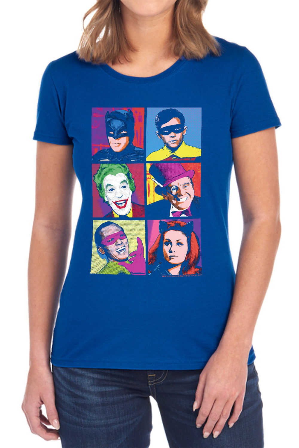 AN OFFCIALLY LICENSED BATMAN CLASSIC TV POP CAST WOMEN'S REGULAR FIT T-SHIRT BLACK