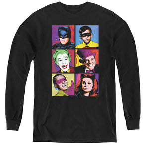 AN OFFCIALLY LICENSED BATMAN CLASSIC TV POP CAST YOUTH LONG SLEEVE T-SHIRT BLACK