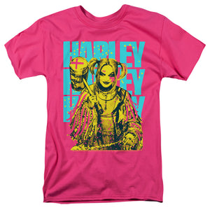 AN OFFCIALLY LICENSED BIRDS OF PREY HARLEY PAINTED MEN'S REGULAR FIT T-SHIRT HOT PINK