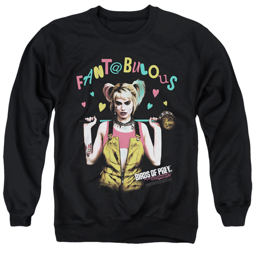 AN OFFCIALLY LICENSED BIRDS OF PREY FANTABULOUS ADULT UNISEX CREWNECK SWEATSHIRT BLACK