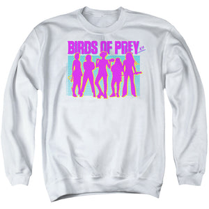 AN OFFCIALLY LICENSED BIRDS OF PREY SILHOUETTES ADULT UNISEX CREWNECK SWEATSHIRT WHITE
