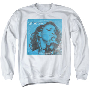 AN OFFCIALLY LICENSED BIRDS OF PREY BLUE CANARY ADULT UNISEX CREWNECK SWEATSHIRT WHITE