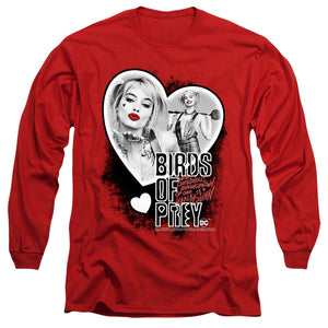 AN OFFCIALLY LICENSED BIRDS OF PREY HEART HARLEY MEN'S LONG SLEEVE T-SHIRT RED