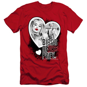 AN OFFCIALLY LICENSED BIRDS OF PREY HEART HARLEY MEN'S PREMIUM SLIM FIT T-SHIRT RED