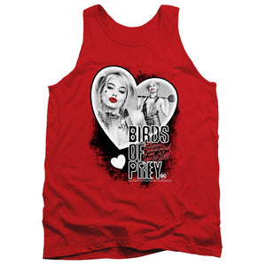 AN OFFCIALLY LICENSED BIRDS OF PREY HEART HARLEY ADULT UNISEX TANK TOP RED