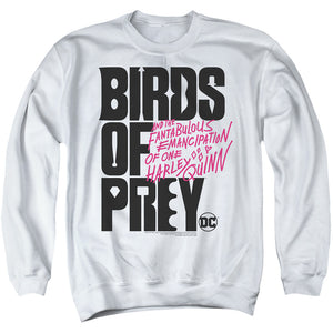 AN OFFCIALLY LICENSED BIRDS OF PREY BIRDS OF PREY LOGO ADULT UNISEX CREWNECK SWEATSHIRT WHITE