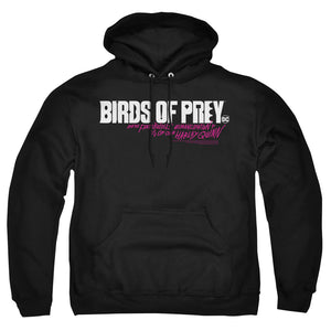 AN OFFCIALLY LICENSED BIRDS OF PREY HORIZONTAL LOGO ADULT UNISEX PULLOVER HOODIE BLACK