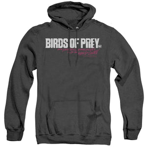 AN OFFCIALLY LICENSED BIRDS OF PREY HORIZONTAL LOGO ADULT UNISEX HEATHER PULLOVER HOODIE BLACK