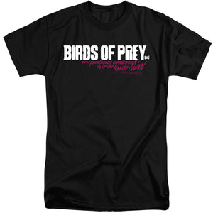 AN OFFCIALLY LICENSED BIRDS OF PREY HORIZONTAL LOGO MEN'S TALL FIT T-SHIRT BLACK