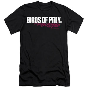 AN OFFCIALLY LICENSED BIRDS OF PREY HORIZONTAL LOGO MEN'S PREMIUM SLIM FIT T-SHIRT BLACK