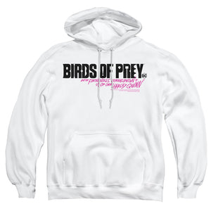 AN OFFCIALLY LICENSED BIRDS OF PREY HORIZONTAL LOGO ADULT UNISEX PULLOVER HOODIE WHITE