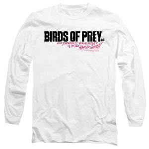 AN OFFCIALLY LICENSED BIRDS OF PREY HORIZONTAL LOGO MEN'S LONG SLEEVE T-SHIRT WHITE