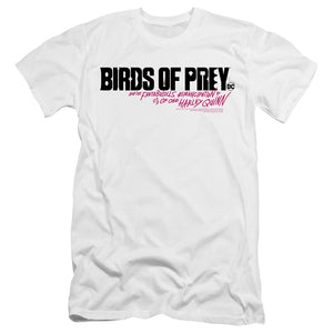 AN OFFCIALLY LICENSED BIRDS OF PREY HORIZONTAL LOGO MEN'S PREMIUM SLIM FIT T-SHIRT WHITE