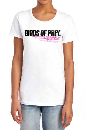 AN OFFCIALLY LICENSED BIRDS OF PREY HORIZONTAL LOGO WOMEN'S REGULAR FIT T-SHIRT WHITE