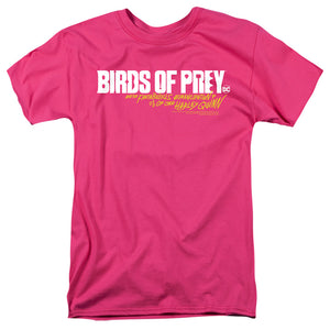 AN OFFCIALLY LICENSED BIRDS OF PREY HORIZONTAL LOGO MEN'S REGULAR FIT T-SHIRT HOT PINK