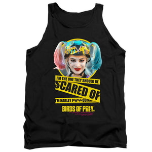 AN OFFCIALLY LICENSED BIRDS OF PREY SCARED OF ADULT UNISEX TANK TOP BLACK
