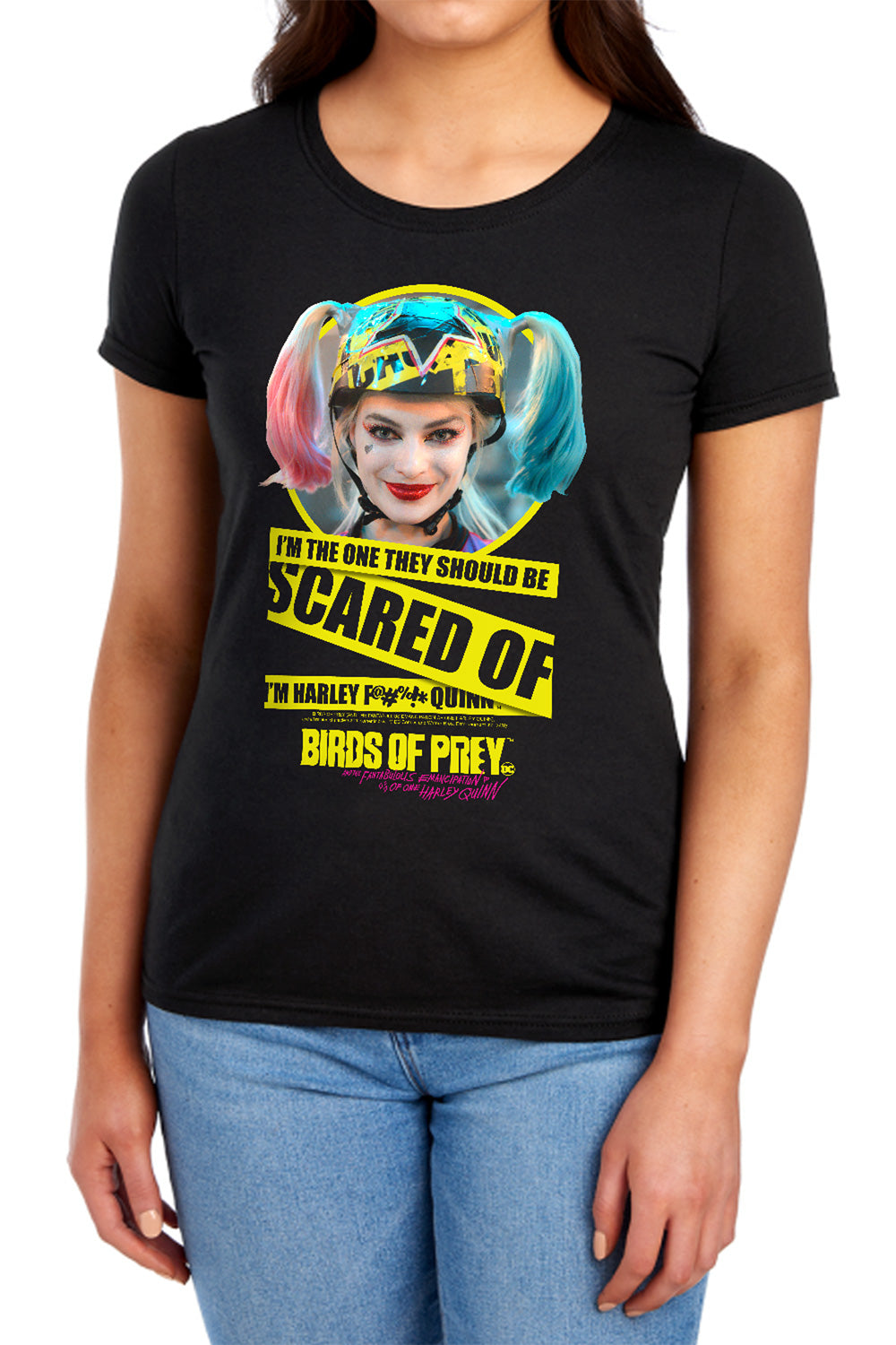 AN OFFCIALLY LICENSED BIRDS OF PREY SCARED OF WOMEN'S REGULAR FIT T-SHIRT BLACK