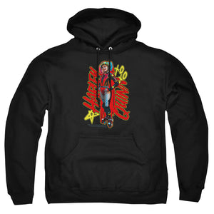 AN OFFCIALLY LICENSED BIRDS OF PREY HARLEYMANIA ADULT UNISEX PULLOVER HOODIE BLACK