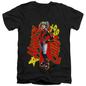 AN OFFCIALLY LICENSED BIRDS OF PREY HARLEYMANIA MEN'S V-NECK T-SHIRT BLACK