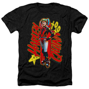 AN OFFCIALLY LICENSED BIRDS OF PREY HARLEYMANIA MEN'S HEATHER T-SHIRT CHARCOAL