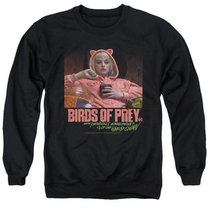 AN OFFCIALLY LICENSED BIRDS OF PREY LOVE STINKS ADULT UNISEX CREWNECK SWEATSHIRT BLACK