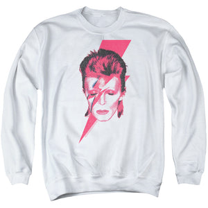 AN OFFCIALLY LICENSED DAVID BOWIE ALADDIN SANE ADULT UNISEX CREWNECK SWEATSHIRT WHITE