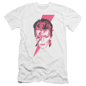 AN OFFCIALLY LICENSED DAVID BOWIE ALADDIN SANE MEN'S PREMIUM SLIM FIT T-SHIRT WHITE