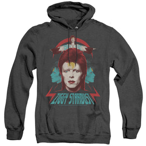AN OFFCIALLY LICENSED DAVID BOWIE ZIGGY HEADS ADULT UNISEX HEATHER PULLOVER HOODIE BLACK