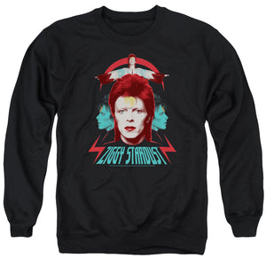 AN OFFCIALLY LICENSED DAVID BOWIE ZIGGY HEADS ADULT UNISEX CREWNECK SWEATSHIRT BLACK