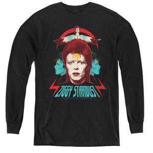 AN OFFCIALLY LICENSED DAVID BOWIE ZIGGY HEADS YOUTH LONG SLEEVE T-SHIRT BLACK