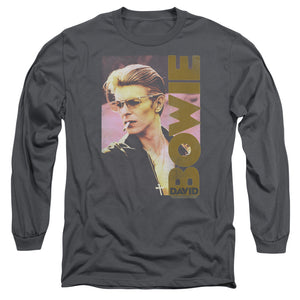 AN OFFCIALLY LICENSED DAVID BOWIE SMOKIN MEN'S LONG SLEEVE T-SHIRT CHARCOAL