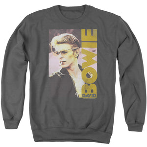 AN OFFCIALLY LICENSED DAVID BOWIE SMOKIN ADULT UNISEX CREWNECK SWEATSHIRT CHARCOAL