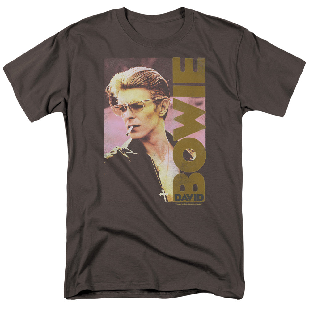 AN OFFCIALLY LICENSED DAVID BOWIE SMOKIN MEN'S REGULAR FIT T-SHIRT CHARCOAL