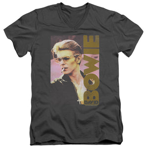 AN OFFCIALLY LICENSED DAVID BOWIE SMOKIN MEN'S V-NECK T-SHIRT CHARCOAL