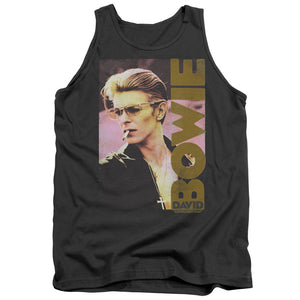 AN OFFCIALLY LICENSED DAVID BOWIE SMOKIN ADULT UNISEX TANK TOP CHARCOAL