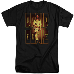 AN OFFCIALLY LICENSED DAVID BOWIE PERCHED MEN'S TALL FIT T-SHIRT BLACK