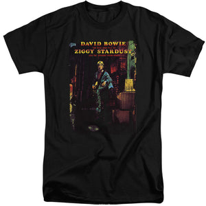 AN OFFCIALLY LICENSED DAVID BOWIE ZIGGY STARDUST ALBUM MEN'S TALL FIT T-SHIRT BLACK