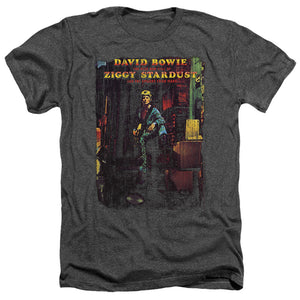 AN OFFCIALLY LICENSED DAVID BOWIE ZIGGY STARDUST ALBUM MEN'S HEATHER T-SHIRT CHARCOAL