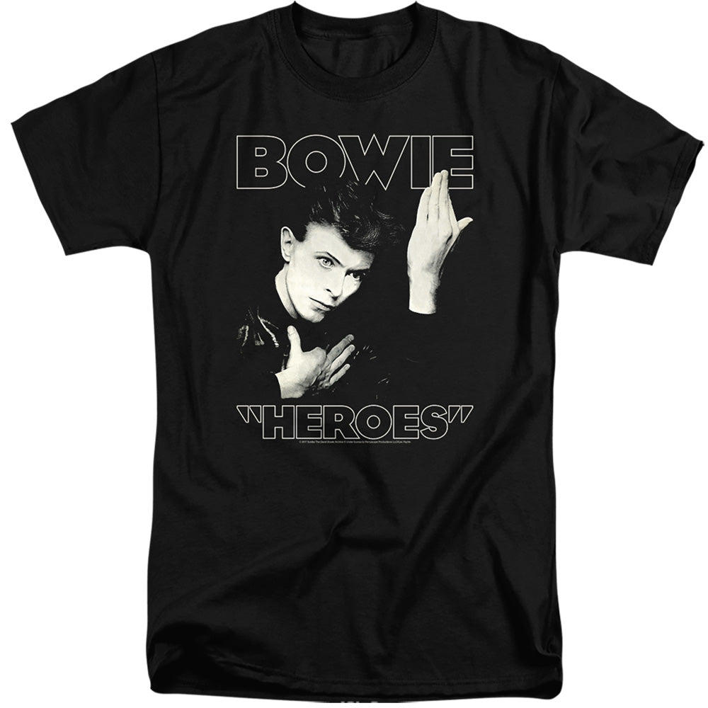 AN OFFCIALLY LICENSED DAVID BOWIE HEROES COVER MEN'S TALL FIT T-SHIRT BLACK