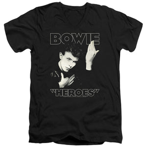 AN OFFCIALLY LICENSED DAVID BOWIE HEROES COVER MEN'S V-NECK T-SHIRT BLACK