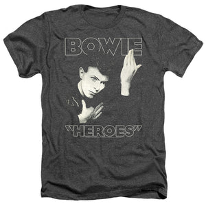 AN OFFCIALLY LICENSED DAVID BOWIE HEROES COVER MEN'S HEATHER T-SHIRT CHARCOAL