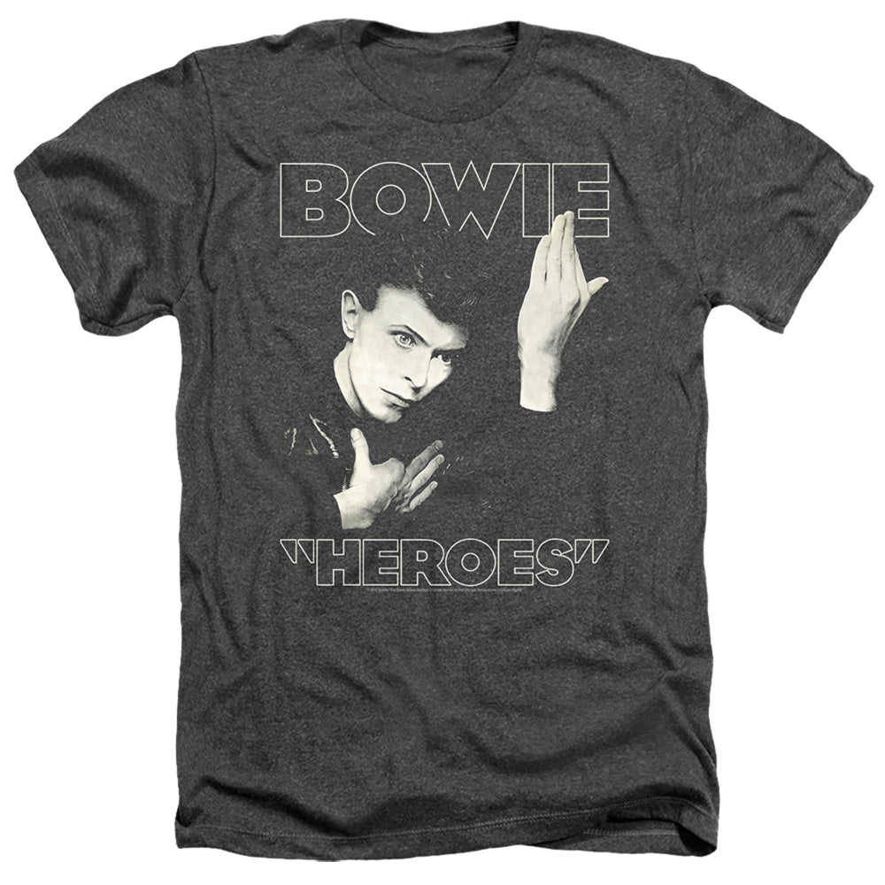 AN OFFCIALLY LICENSED DAVID BOWIE HEROES COVER MEN'S HEATHER T-SHIRT CHARCOAL