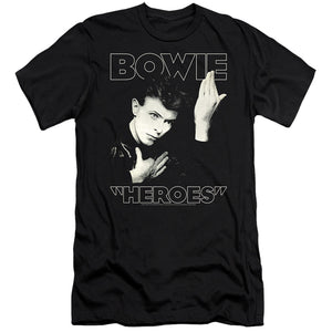 AN OFFCIALLY LICENSED DAVID BOWIE HEROES COVER MEN'S PREMIUM SLIM FIT T-SHIRT BLACK