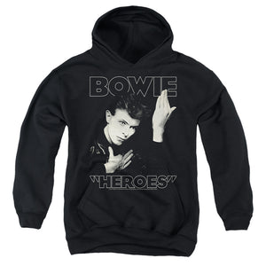 AN OFFCIALLY LICENSED DAVID BOWIE HEROES COVER YOUTH HOODIE BLACK